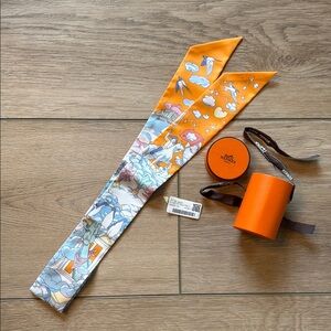 Hermès Orange and Multicolor Twilly Scarf